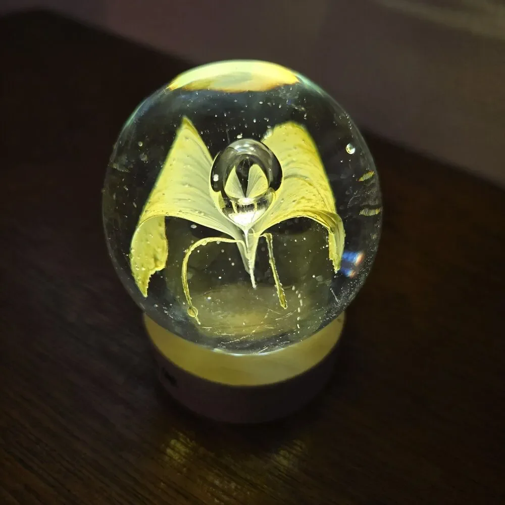 VTG Art Glass Paperweight Yellow Butterfly Design, Light Not Included